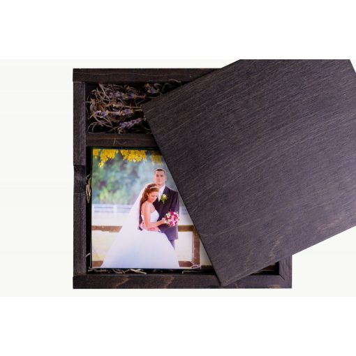 Fénykép + USB tartó fadoboz 180x180 mm-es, dió