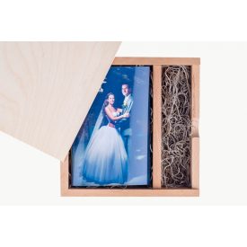 Fénykép + USB tartó fadoboz 180x180 mm-es, natúr Fénykép + USB tartó fadoboz 180x180 mm-es, natúr