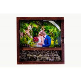   Fénykép + USB tartó fadoboz 180x180 mm-es, vörös mahagóni