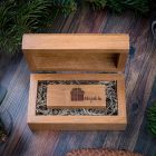 Nyitható fedelű USB pendrive tartó fadoboz 125x70 mm-es, gesztenye